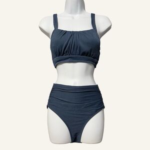 Cupshe Bikini Ribbed High Waisted Square Neck NWT Size Small Blue Two Piece